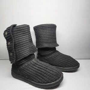 UGG Australia Women's 5819 Classic Cardy Black Knit Fold Over Boots Shoes Size 6